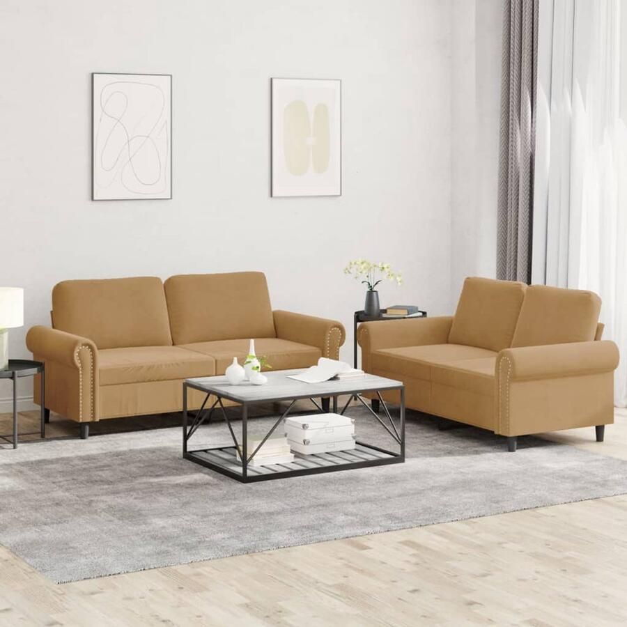 VidaXL Loungeset 2-delig Fluweel Bruin Bruine Bankstellen Lounge Set Velvet Bank Comfortabele Bank Zitzitting