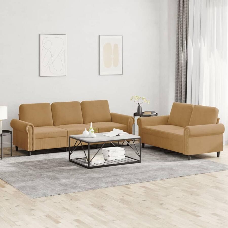 VidaXL Loungeset 2-delig Fluweel Bruin Loungebank Bankstel Bruine Bank Velvet Bank Comfortabele Bank