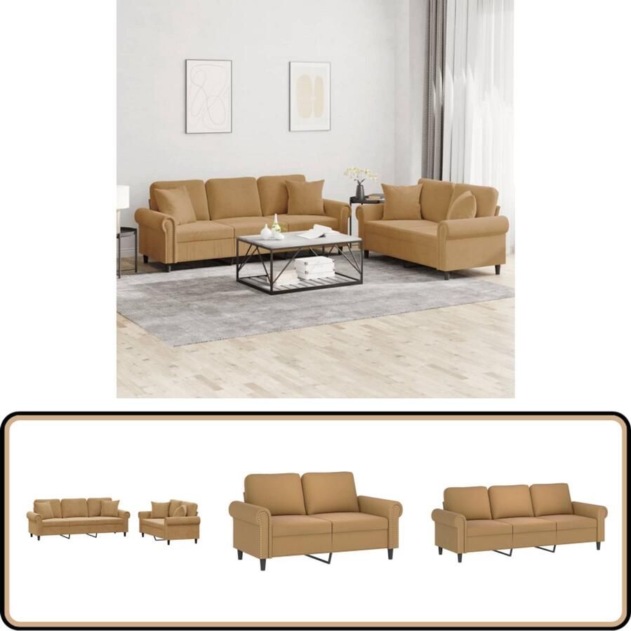VidaXL Loungeset 2-delig Fluweel Bruin Loungebank Bruine Bank Velvet Bank 2 Persoons Bank 3 Persoons Bank