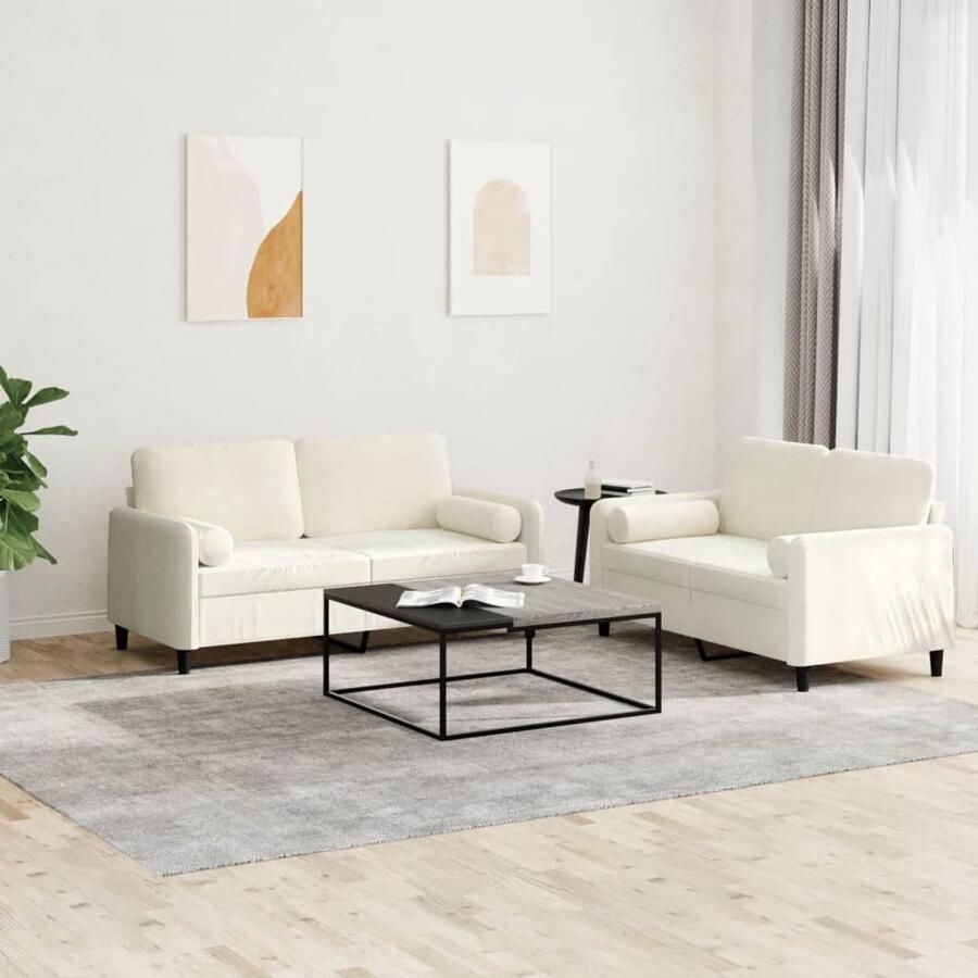 VidaXL Loungeset 2-delig Fluweel Crèmekleurig Loungeset Bankstel Fluweel Sofa Velvet Bank Creme Bank