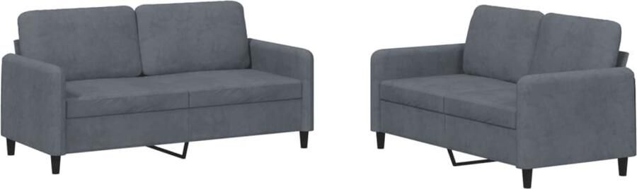 VidaXL Loungeset 2-delig Fluweel Donkergrijs Tweezitsbank Donker Grijs Velvet Bankstel Loungebank Salontafel