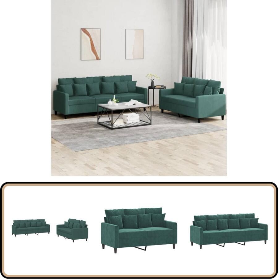 VidaXL Loungeset 2-delig Fluweel Donkergroen Lounge Set Donkergroene Bank Velvet Bank Bankstellen 2 Persoons Bank
