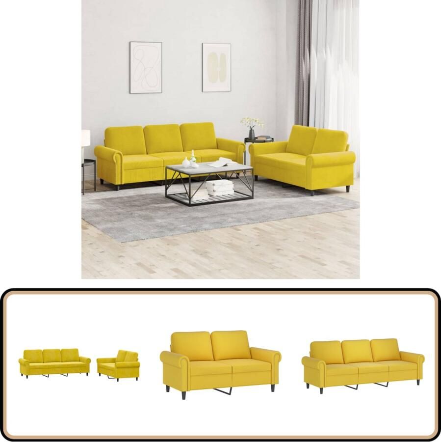VidaXL Loungeset 2-delig Fluweel Geel Inclusief Kussens Loungeset Bankstel Fluweel Sofa Gele Bank 2 Persoons Bank
