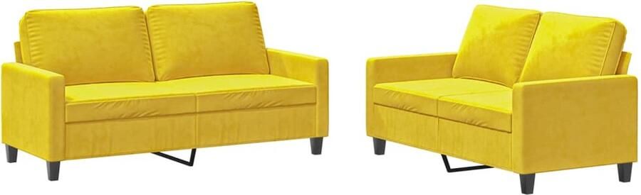 VidaXL Loungeset 2-delig Fluweel Geel Lounge Meubels Fluweel Sofa Bankstel Geel 2 Persoons Bank Salontafel