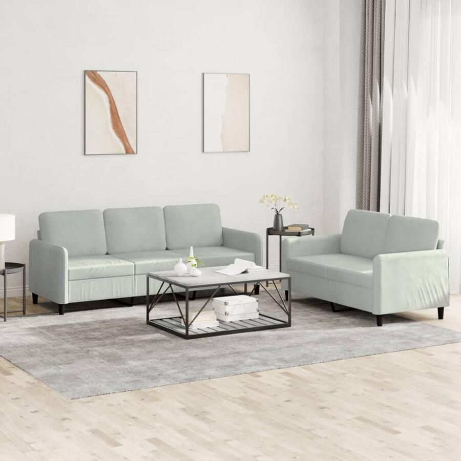 VidaXL Loungeset 2-delig Fluweel Lichtgrijs Loungeset Fluweel Sofa Bankstel Lounge Set Zitzitting