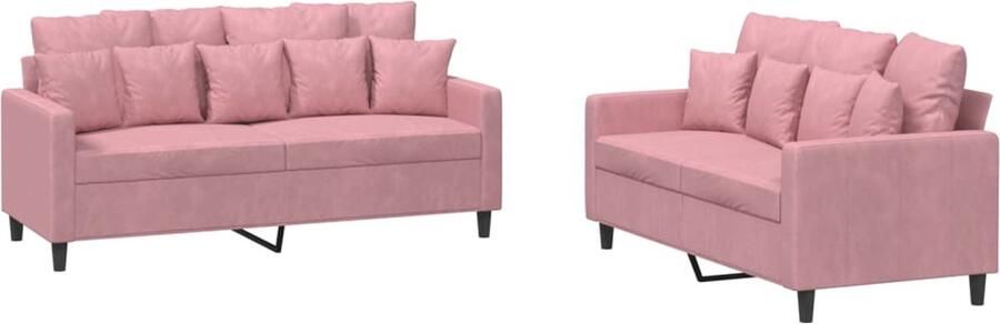 VidaXL Loungeset 2-delig Fluweel Roze Inclusief Kussens Loungeset Velours Bank Rozerode Bank 2 Persoons Bank Salon Meubels