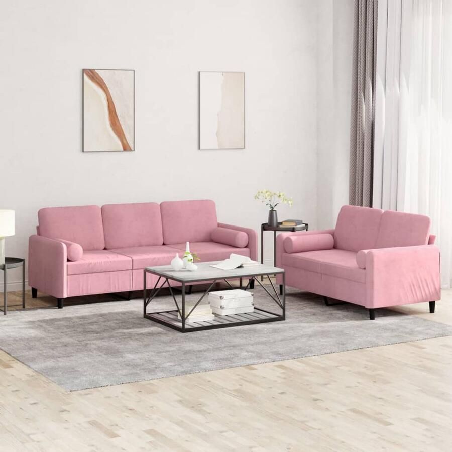 VidaXL Loungeset 2-delig Fluweel Roze Loungebank Fluweelblad Rozerode Bank Zitzitting Lounge Set