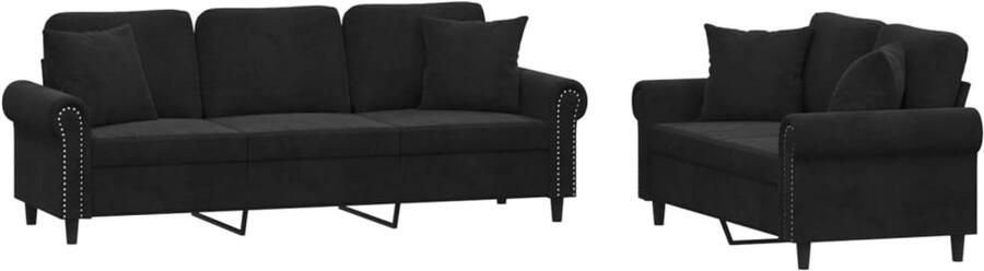 VidaXL Loungeset 2-delig Fluweel Zwart Inclusief Kussens Loungebank Bankstel Zwarte Bank Velvet Bank Comfortabele Bank - Foto 2