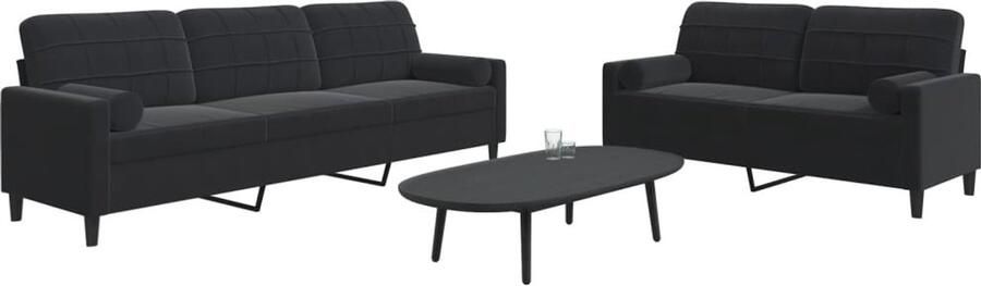 VidaXL Loungeset 2-delig Fluweel Zwart Inclusief Kussens Loungeset Velours Bank Zwarte Bank Moderne Bank 2 Persoons Bank