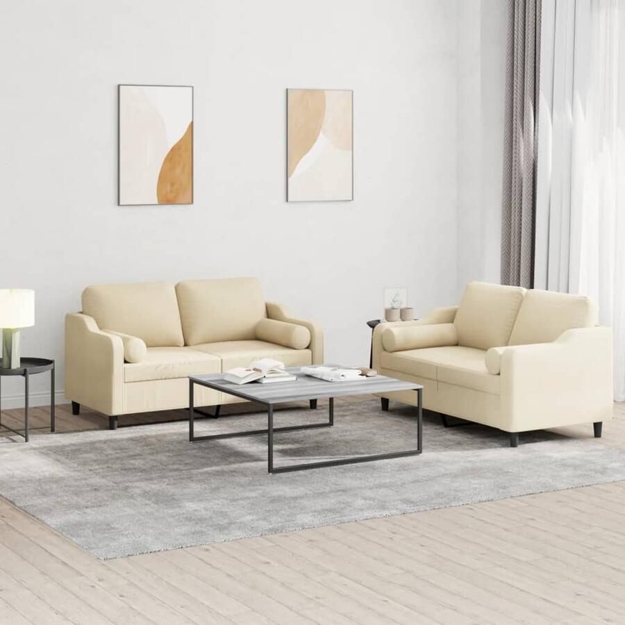 VidaXL Loungeset 2-delig Inclusief crèmekleurige kussens Loungeset Bankstel Twee Persoons Bank Lounge Set Buitenbank