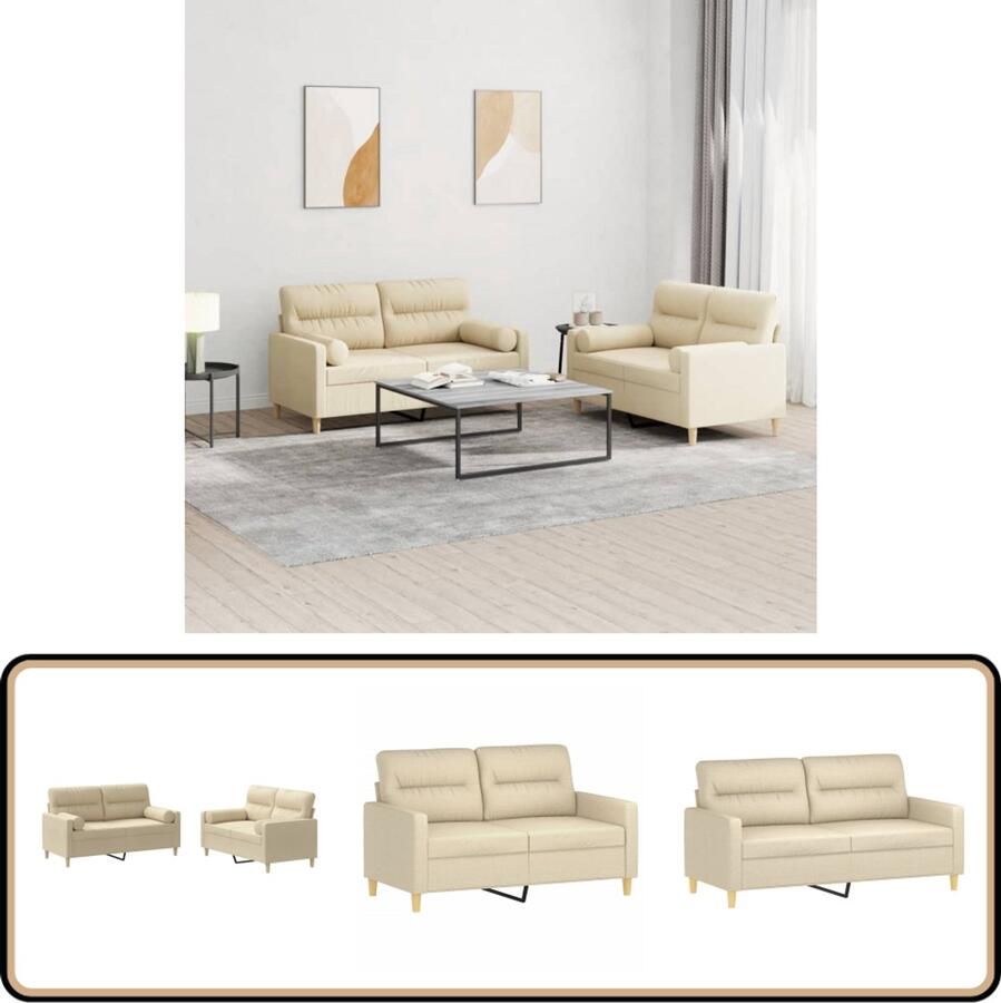 VidaXL Loungeset 2-delig Inclusief Kussens crème Loungeset Tuinlounge Buitenset Lounge Set Relaxstoel