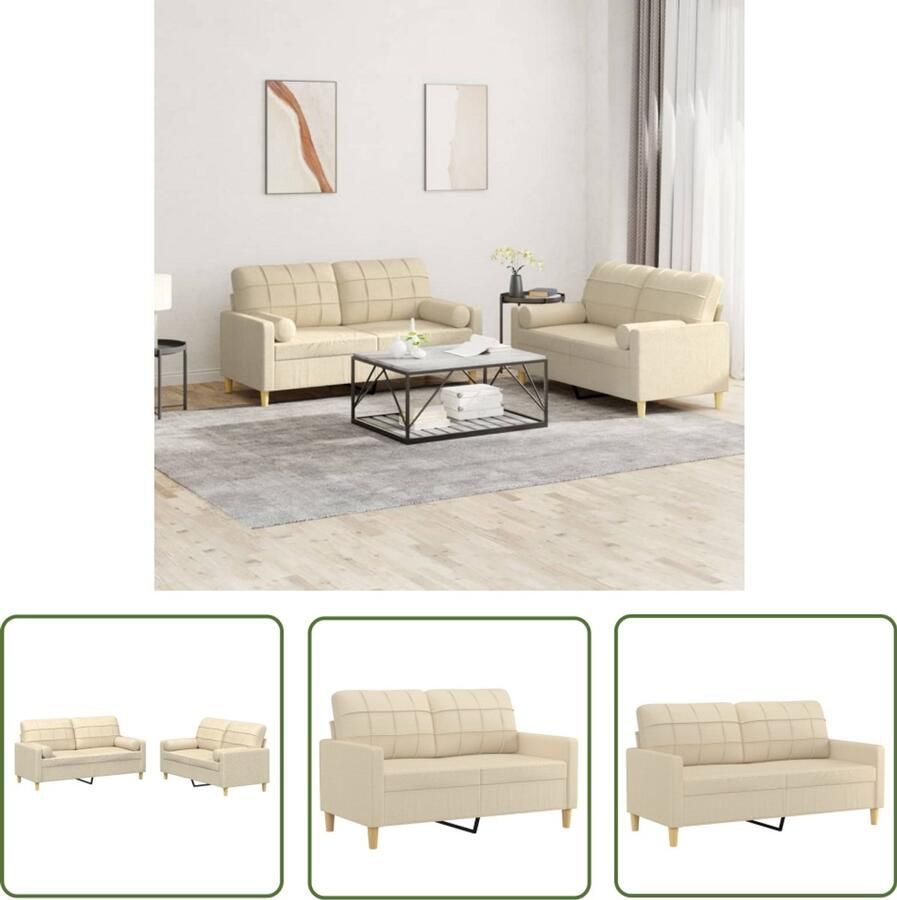 VidaXL Loungeset 2-delig Inclusief Kussens Crème Loungeset Tuinlounge Buitenset Lounge Set Terras Meubilair Stoffen Loungebank Creme Kleur