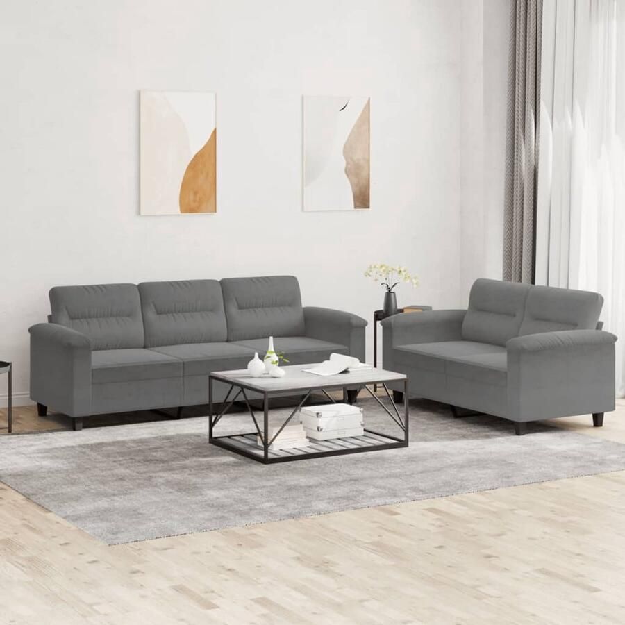 VidaXL Loungeset 2-delig Inclusief kussens Donkergrijs Loungeset Tuinset Bankstellen Donkere Meubels Grijs Meubilair