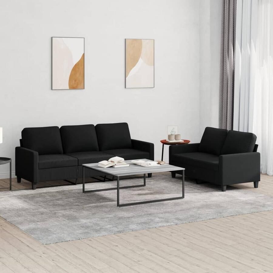 VidaXL Loungeset 2-delig Inclusief Kussens Zwart Loungeset Bankstel Tuinmeubilair Zwarte Lounge Set Zitzitting Buitenkamerset Relaxstoel