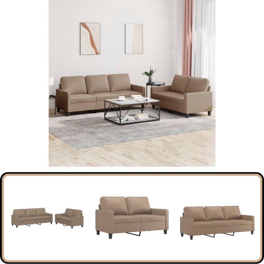 VidaXL Loungeset 2-delig Kunstleer Cappuccino Inclusief Kussens Lounge Set Bankstel Bruine Bank Lederlook Bank 2 Persoons Bank - Foto 2