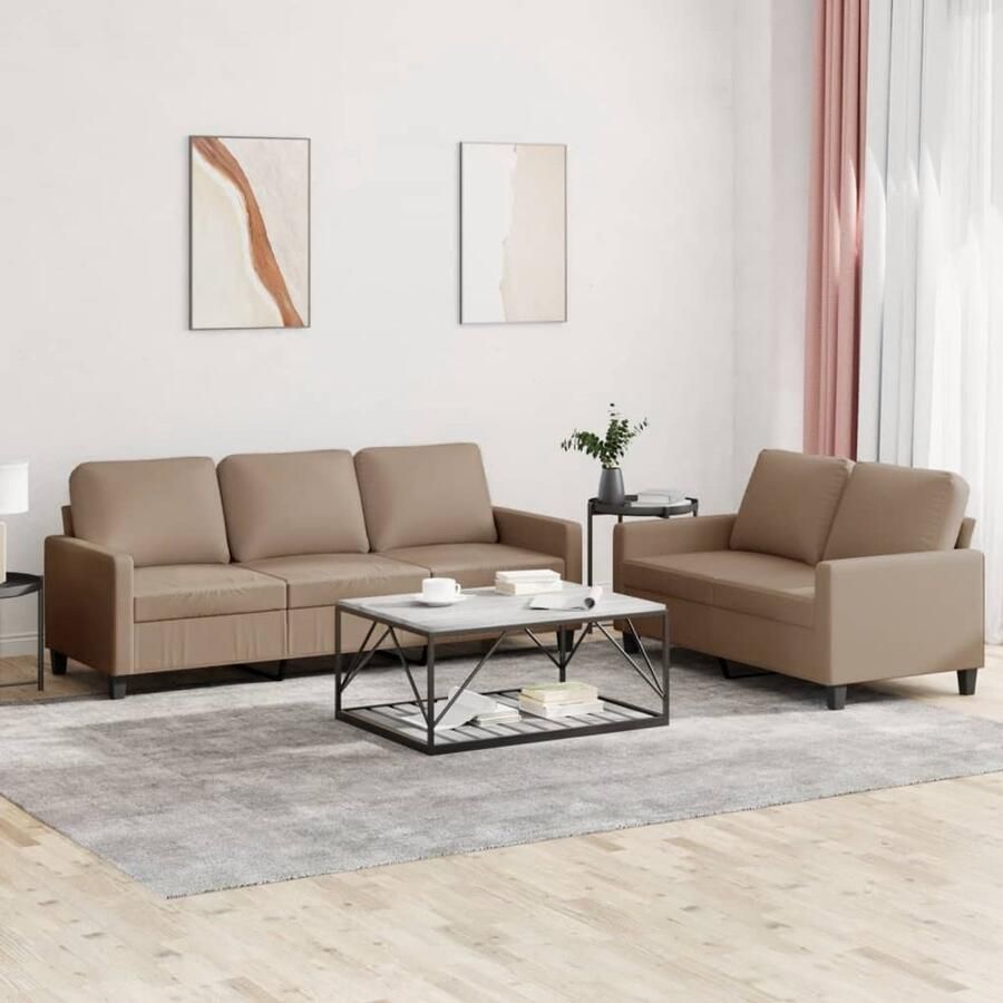 VidaXL Loungeset 2-delig Kunstleer Cappuccino Inclusief Kussens Lounge Set Bankstel Bruine Bank Lederlook Bank 2 Persoons Bank