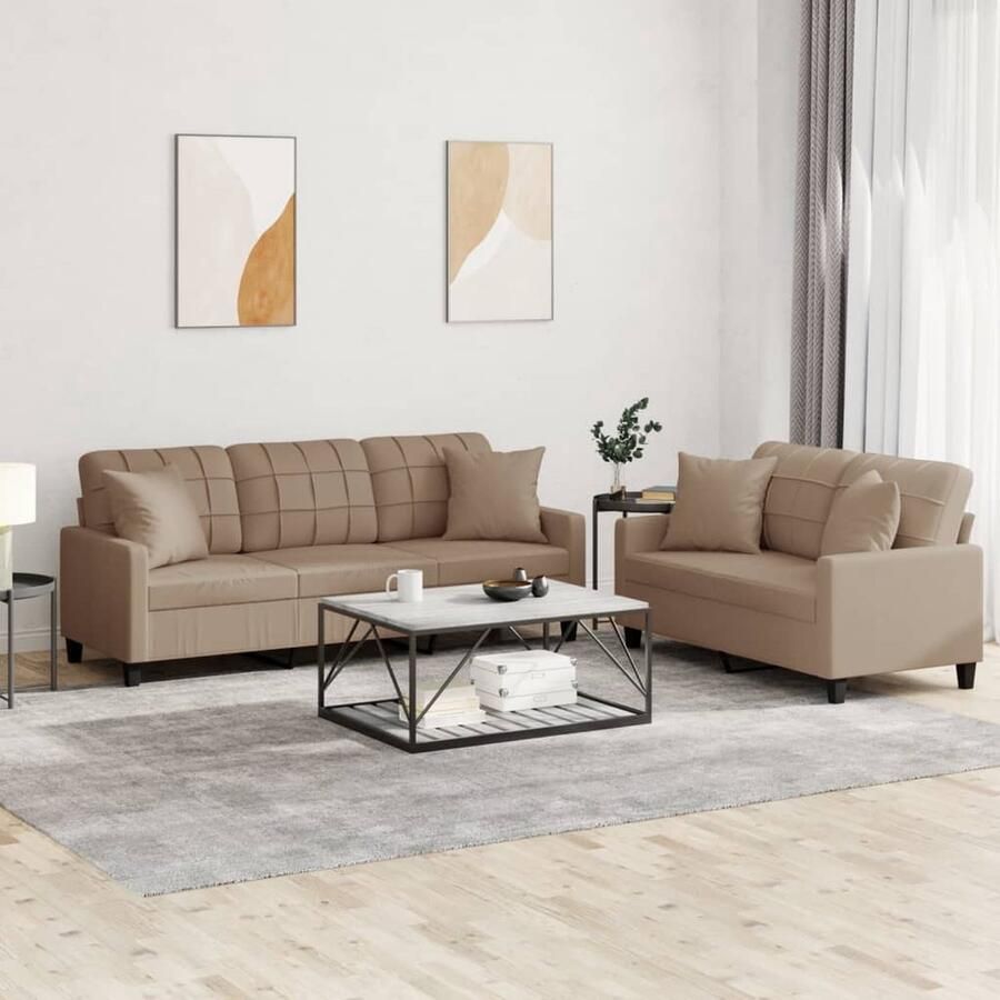 VidaXL Loungeset 2-delig Kunstleer Cappuccino Loungebank Tuinmeubelen Buitenkamerset Bruine Lounge Lederlook Meubels Koffiekleurige Bank - Foto 2