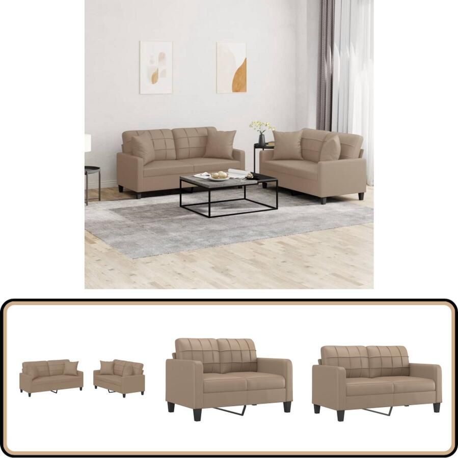 VidaXL Loungeset 2-delig Kunstleer Cappuccino Loungebank Tuinmeubelen Buitenleven Lounge Set Koffiebruin - Foto 2