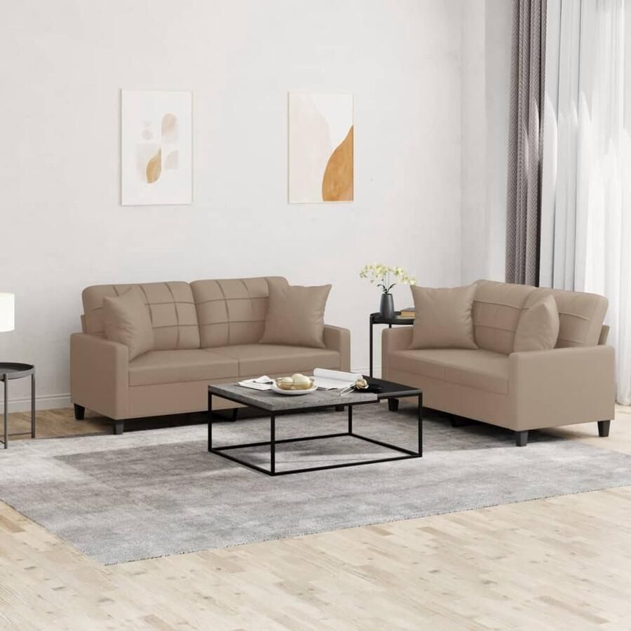VidaXL Loungeset 2-delig Kunstleer Cappuccino Loungebank Tuinmeubelen Buitenleven Lounge Set Koffiebruin