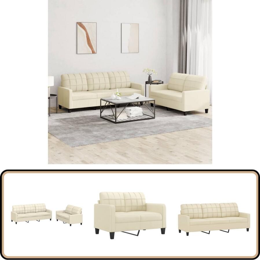VidaXL Loungeset 2-delig Kunstleer Crème Lounge Set Bankstel Tuinset Buitenkamerset Tuinbanken