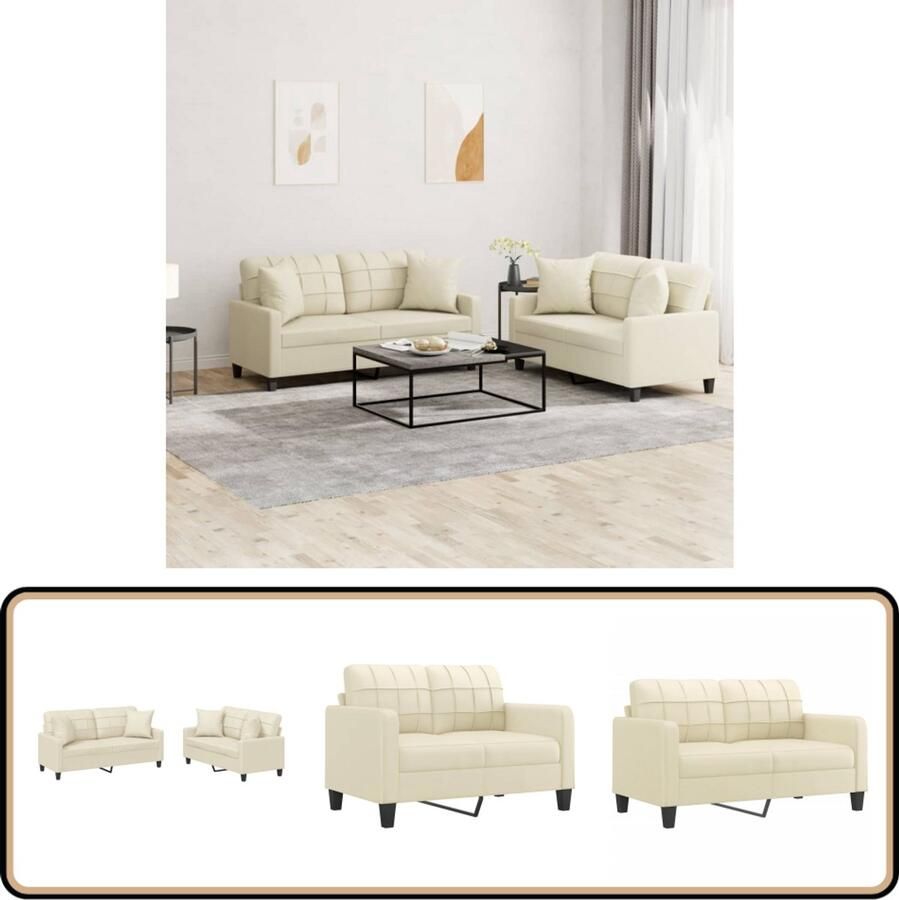 VidaXL Loungeset 2-delig Kunstleer crèmekleurig Loungebank Tuinset Buitenkamerset Lounge Set Bankstel