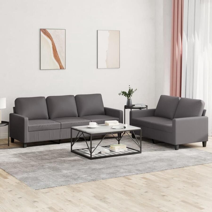 VidaXL Loungeset 2-delig Kunstleer Grijs Loungeset Bankstel Tuinmeubilair Buitenkamerset Lounge Set