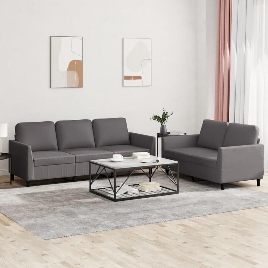 VidaXL Loungeset 2-delig Kunstleer Grijs Loungeset Tuinmeubelen Lounge Set Buitenset Kunstleder Grijze Bank Tweezitsbank Driezitsbank Loungebank Terras Meubels