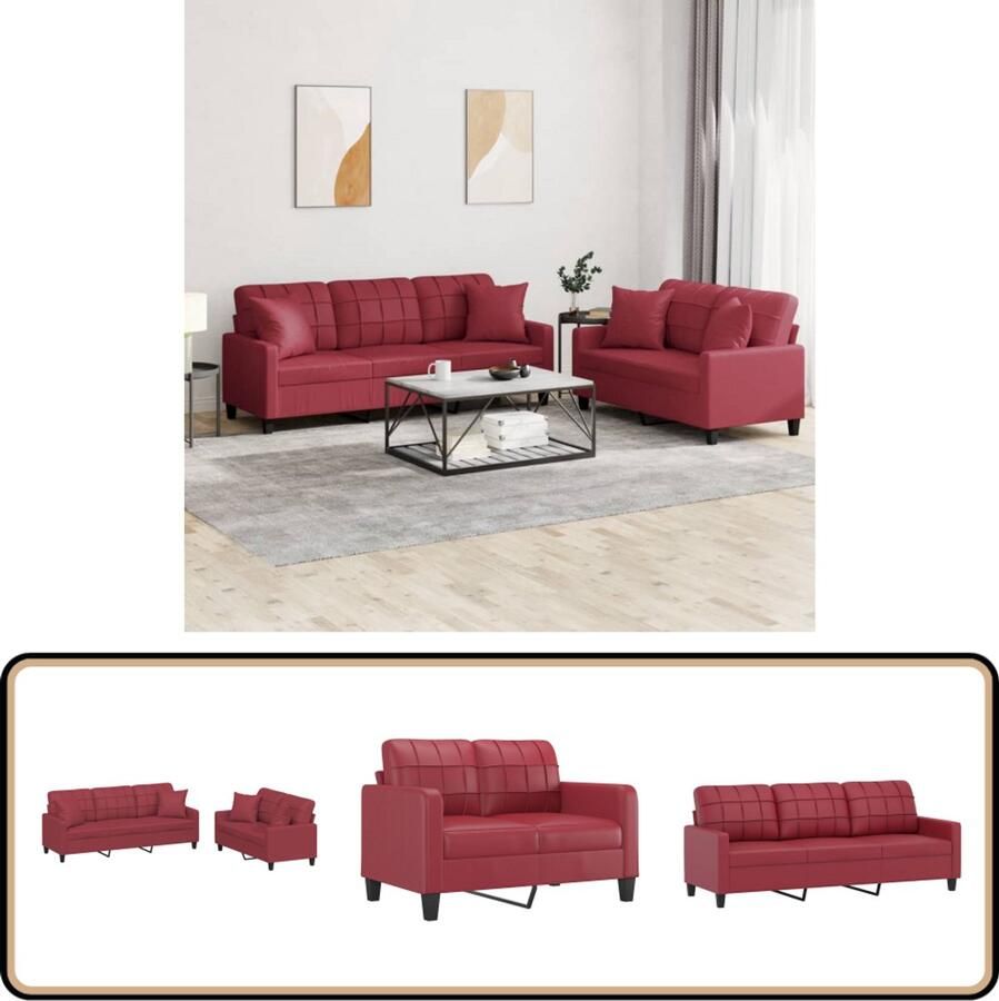 VidaXL Loungeset 2-delig Kunstleer Wijnrood Loungebank Tuinmeubelen Buitenset Lounge Set 2 Persoons Bank