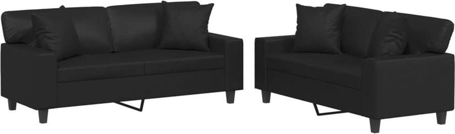 VidaXL Loungeset 2-delig Kunstleer Zwart Inclusief Kussens