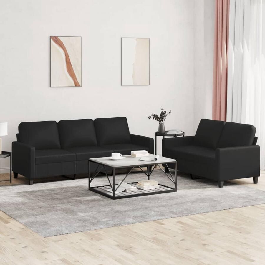 VidaXL Loungeset 2-delig Kunstleer Zwart Inclusief Kussens Loungeset Bankstel Zwarte Lounge Set Kunstleder Sofa Tuinlounge Buitenmeubilair