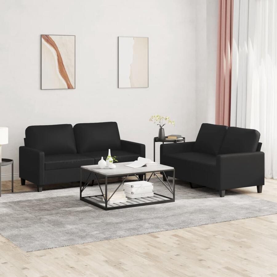 VidaXL Loungeset 2-delig Kunstleer Zwart Loungeset 2 Persoons Bank Zwarte Bank Kunstleder Bank Lounge Set