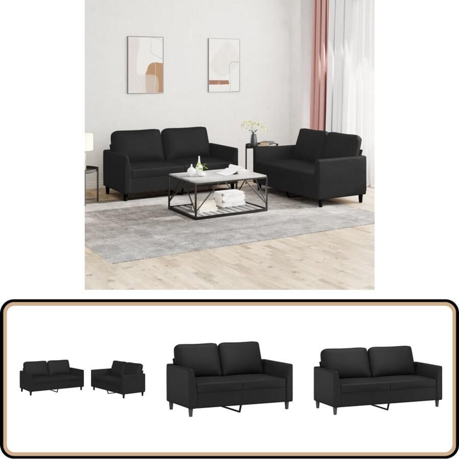 VidaXL Loungeset 2-delig Kunstleer Zwart Loungeset Zweezitter Zwarte Lounge Kunstleder Sofa Salon Meubilair Loungebank