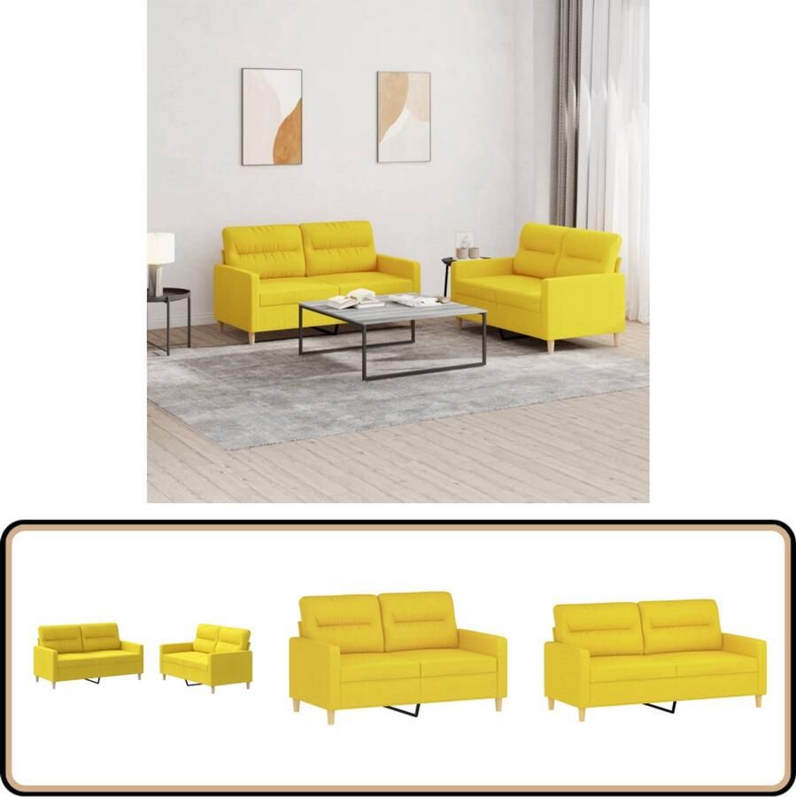 VidaXL Loungeset 2-delig Lichtgeel Inclusief kussens Loungeset Bankstel Tuinset Buitenmeubilair Geel