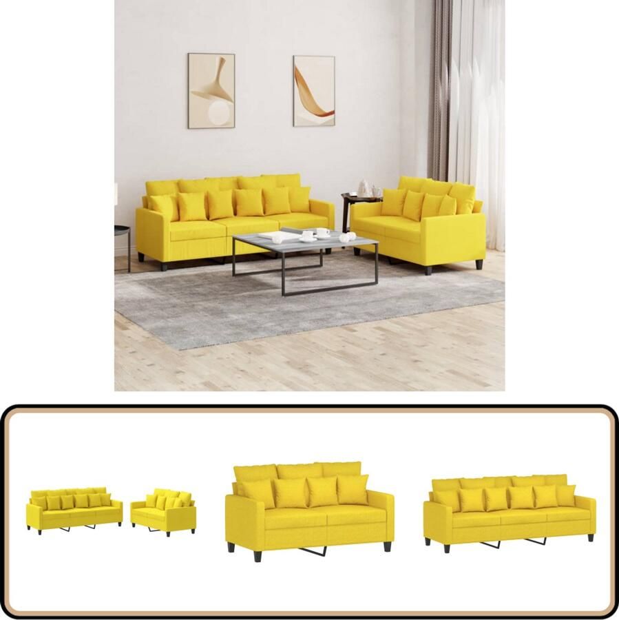 VidaXL Loungeset 2-delig Lichtgeel Inclusief Kussens Loungeset Bankstel Tuinset Loungemeubilair Outdoor Meubels Stoffen Bank Geel Bank 2 Persoons Bank 3 Persoons Bank