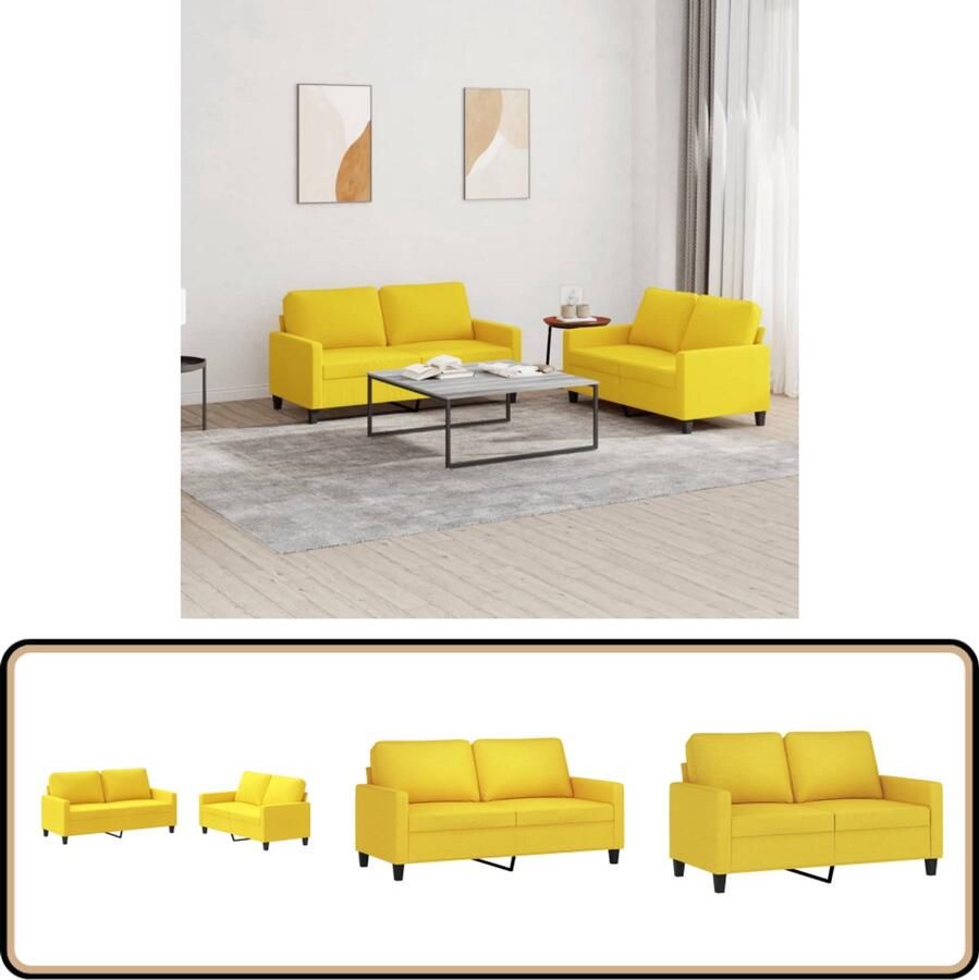 VidaXL Loungeset 2-delig Lichtgeel Inclusief kussens Loungeset Tuinlounge Lounge Stoffen Bankstel 2 Persoons Bank Geel Meubilair Buitenshuis