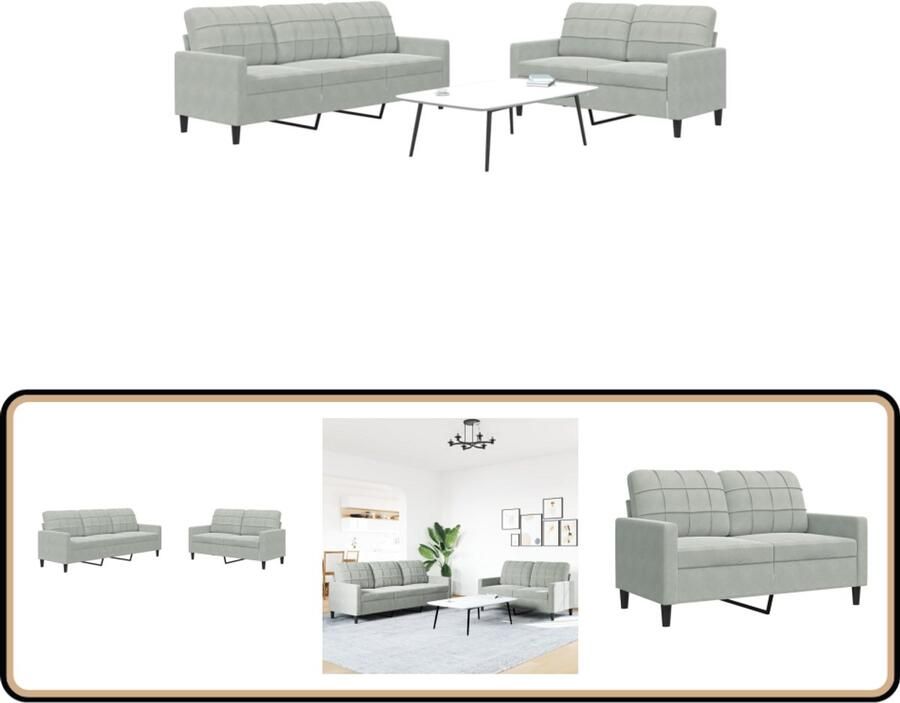 VidaXL Loungeset 2-delig Lichtgrijs Fluweel Loungeset Tweezitsbank Driezitsbank Fluweel Sofa Grijs Meubilair