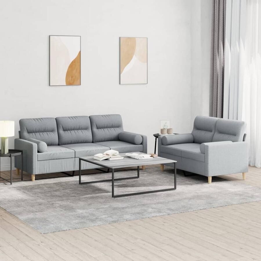 VidaXL Loungeset 2-delig Lichtgrijs Inclusief kussens Loungeset Bankstel Sofa Set Tuinmeubilair Buitenleven