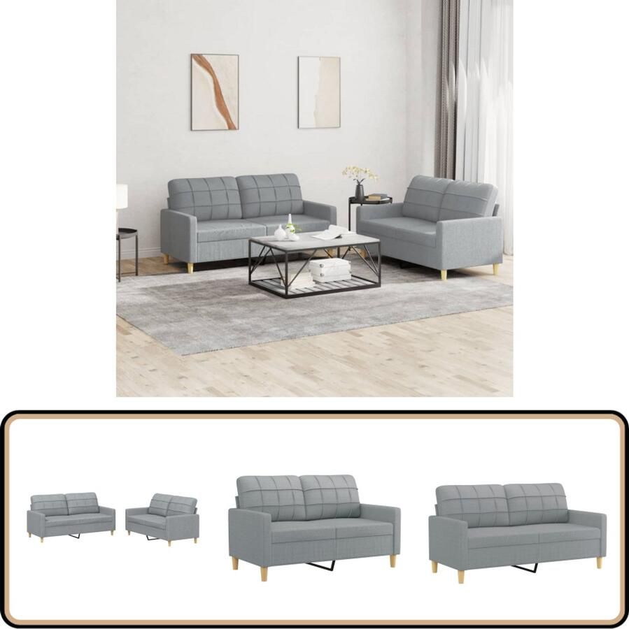 VidaXL Loungeset 2-delig Lichtgrijs Inclusief Kussens Loungeset Tuinmeubelen Lounge Set Buiten Meubilair Stoffen Bank Grijze Bank 2 Persoons Bank