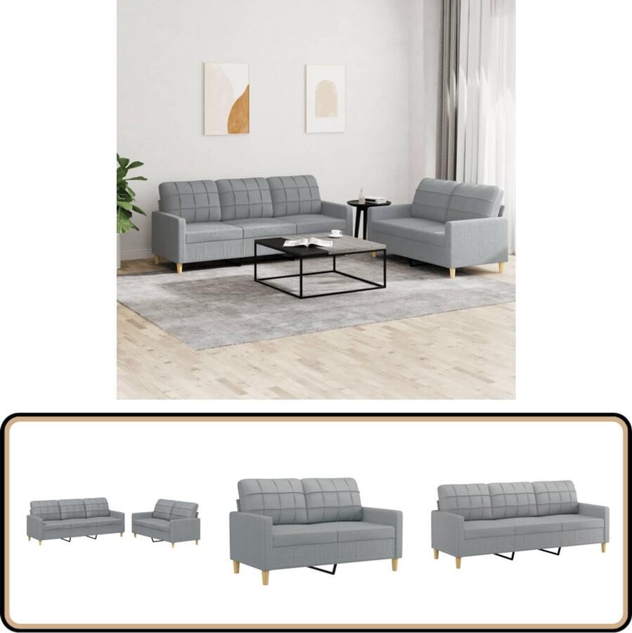 VidaXL Loungeset 2-delig Lichtgrijs Inclusief Kussens Loungeset Woonkamer Meubilair Lounge Set Tuinset Stoffen Bank Grijze Bank 2 Persoons Bank 3 Persoons Bank