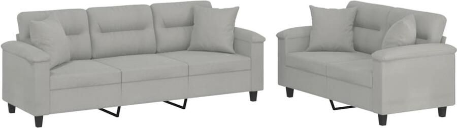 VidaXL Loungeset 2-delig Lichtgrijs Met Kussens Loungebank Tweezitsbank Driezitsbank Bankstel Grijs Meubilair - Foto 2