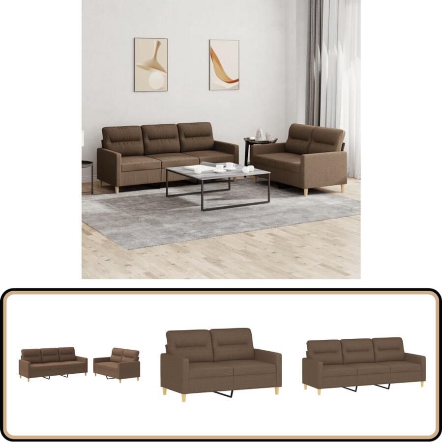 VidaXL Loungeset 2-delig met kussens Bruin Loungeset Bankstel Buitenmeubilair Tuinlounge Loungehoek Bruin Meubilair Stoffen Bank