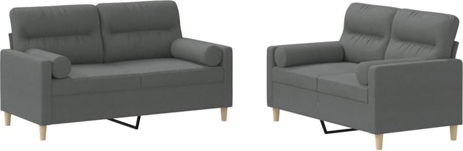 VidaXL Loungeset 2-delig met Kussens Donkergrijs Loungeset Tuinmeubelen Buitenset Loungehoek Relaxstoel Grijs Meubilair Stoffen Bank 2 Persoons Bank