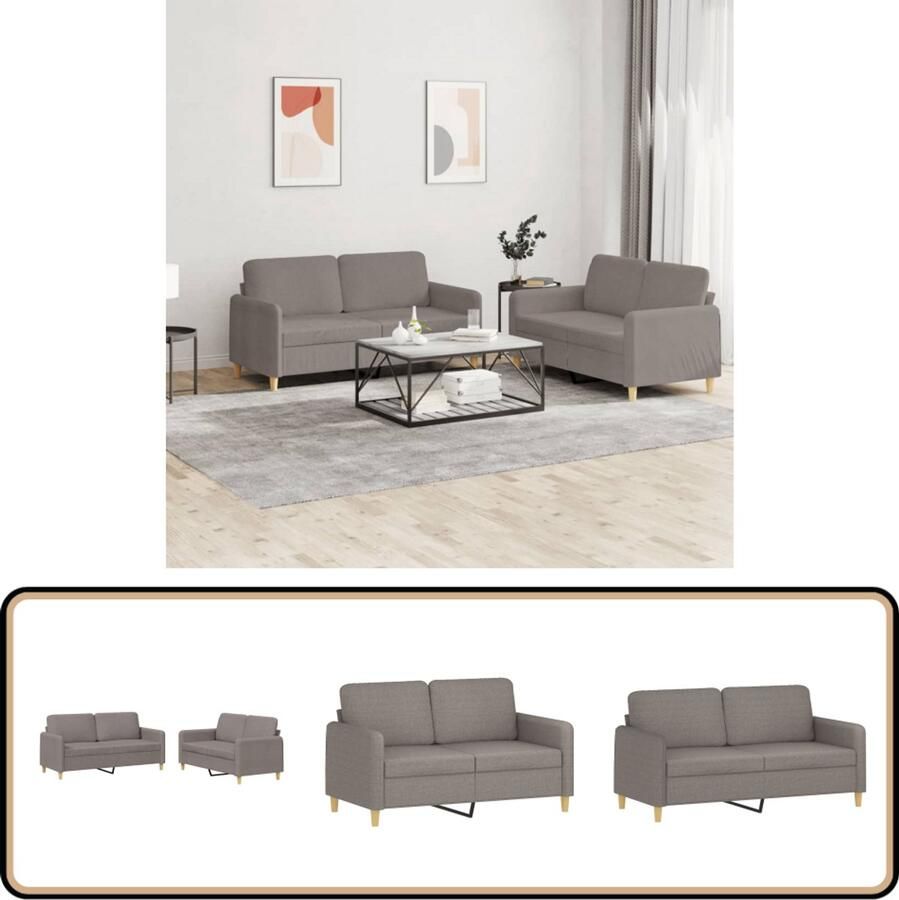 VidaXL Loungeset 2-delig met kussens Taupe Loungeset Tuinbank Buitentijd Lounge Stoffen Relaxstoel