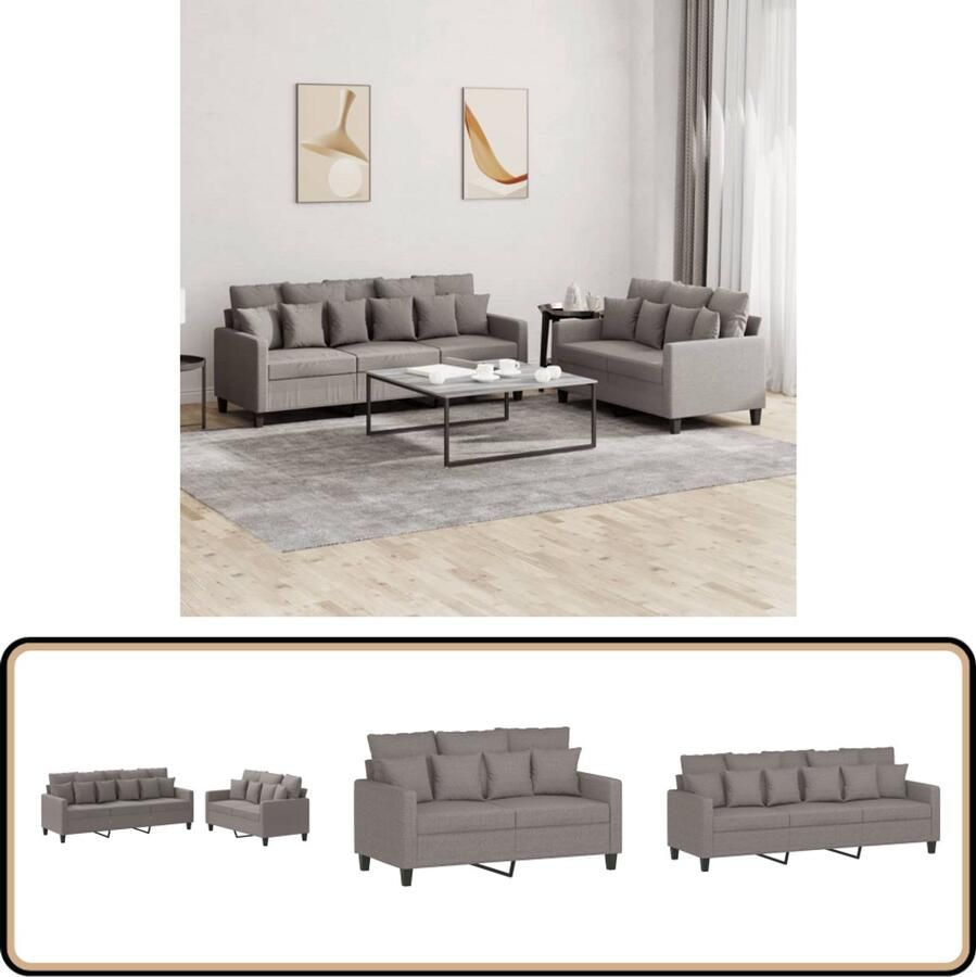 VidaXL Loungeset 2-delig met kussens Taupe Loungeset Tuinmeubilair Lounge Set Buitenset Loungebank Zitzitting Stoffen Bank Taupe