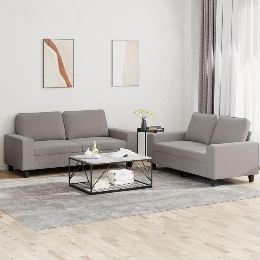 VidaXL Loungeset 2-delig Stof Taupe Loungeset Tuinset Bankstel Tweezitsbank Lounge Meubilair