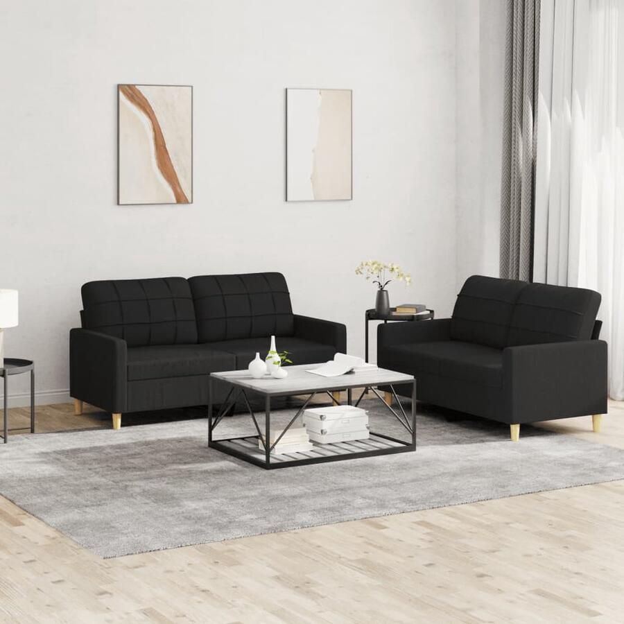 VidaXL Loungeset 2-delig Stof Zwart Inclusief Kussens Loungeset Bankstel Buitenmeubilair Tuinlounge Zwarte Lounge Set 2 Persoons Bankstel - Foto 3