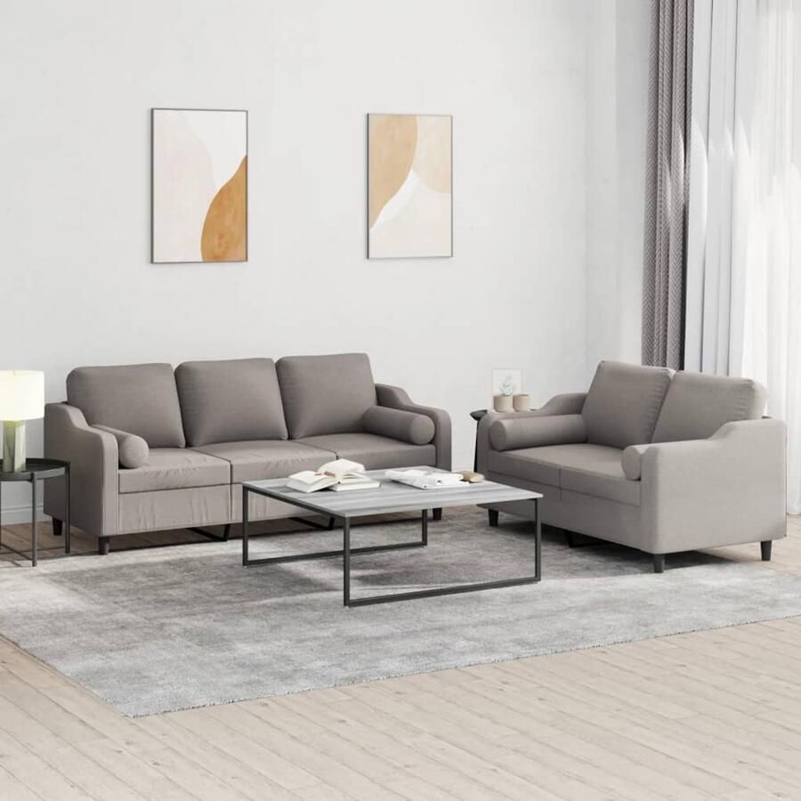 VidaXL Loungeset 2-delig Taupe Inclusief kussens Loungeset Banken Tuinlounge Buitenleven Relaxen
