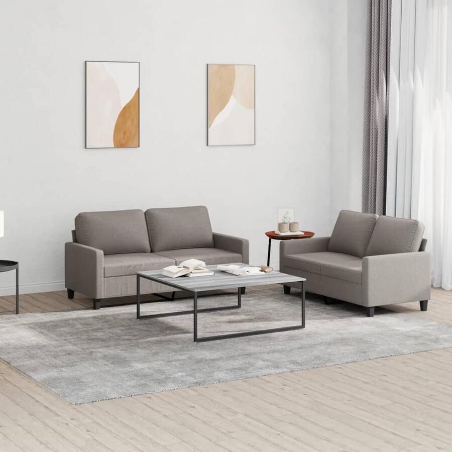 VidaXL Loungeset 2-delig Taupe Inclusief Kussens Loungeset Bankstel Tuinmeubilair Lounge Set Buiten Meubels Stoffen Bank Taupe - Foto 2