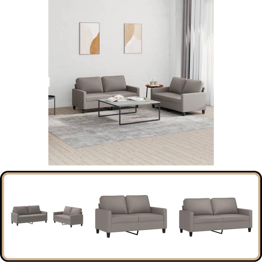 VidaXL Loungeset 2-delig Taupe Inclusief Kussens Loungeset Bankstel Tuinmeubilair Lounge Set Buiten Meubels Stoffen Bank Taupe