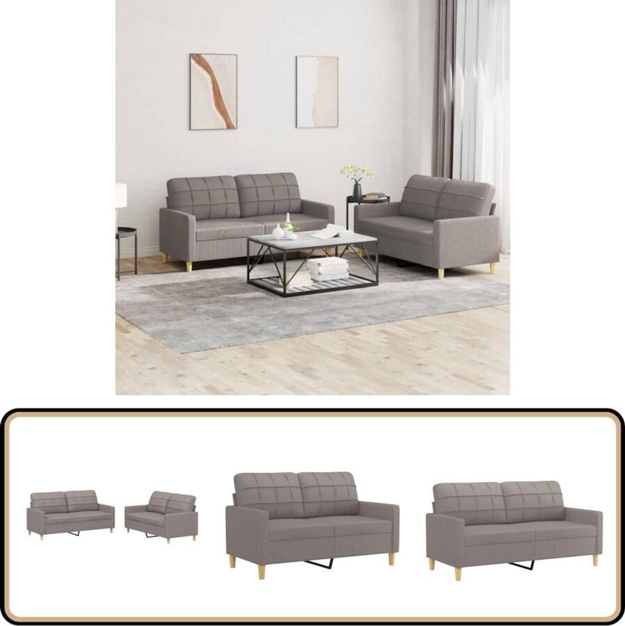VidaXL Loungeset 2-delig Tweezitsbanken met kussens Loungeset Tuinset Buitenmeubilair Lounge Stoffen Bankstel 2 Persoons Bank Taupe Meubels Loungebank